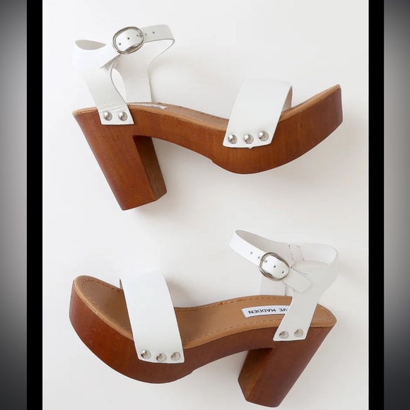 Steve Madden Shoes - Steve Madden Luna white leather wooden platform heels